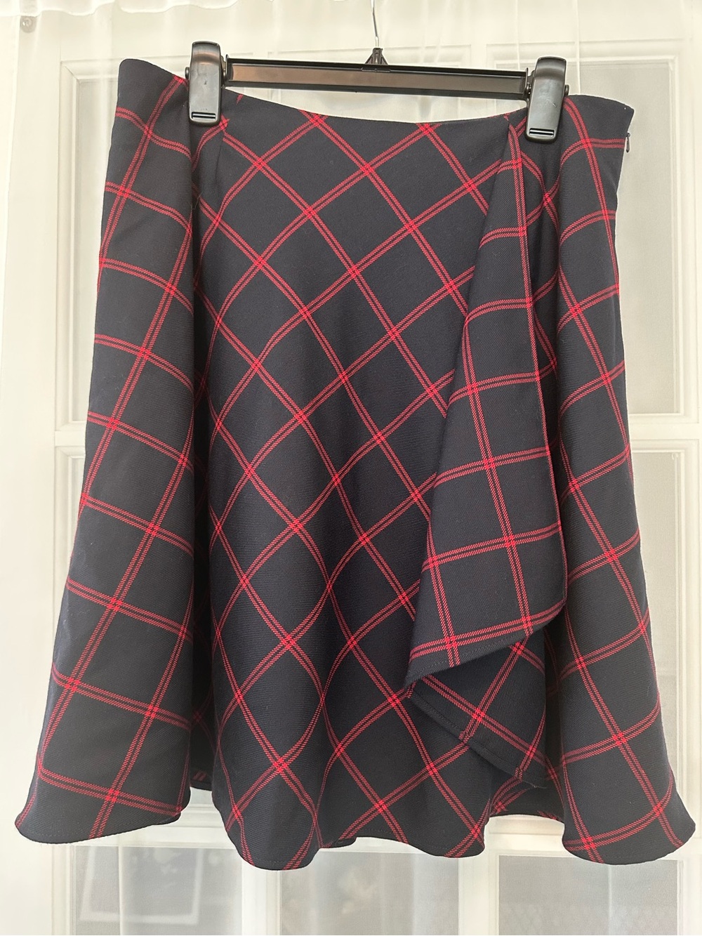 Brooks Brothers Red Fleece Wool Plaid Asymmetrical A-Line Skirt Size 12